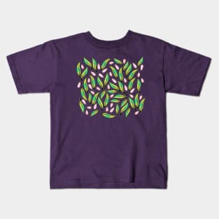 Spring mood fresh leaves and seeds summer purple pattern Kids T-Shirt